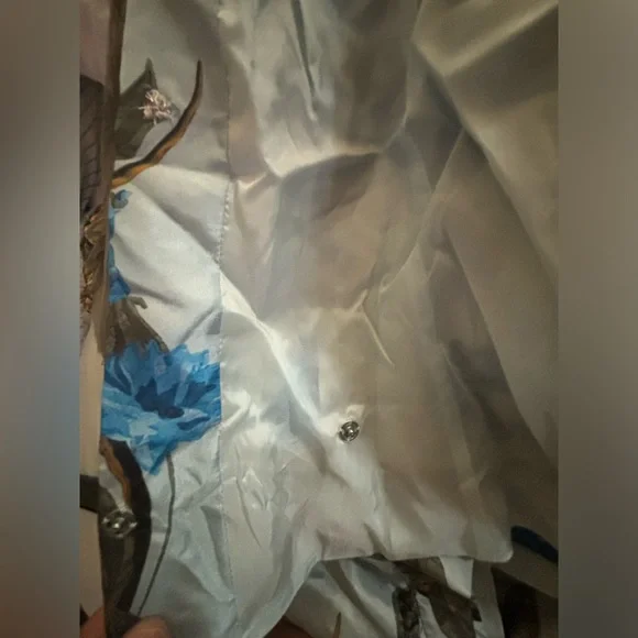 Alberta Ferretti White and Blue Wrap Blouse with Notched Collar